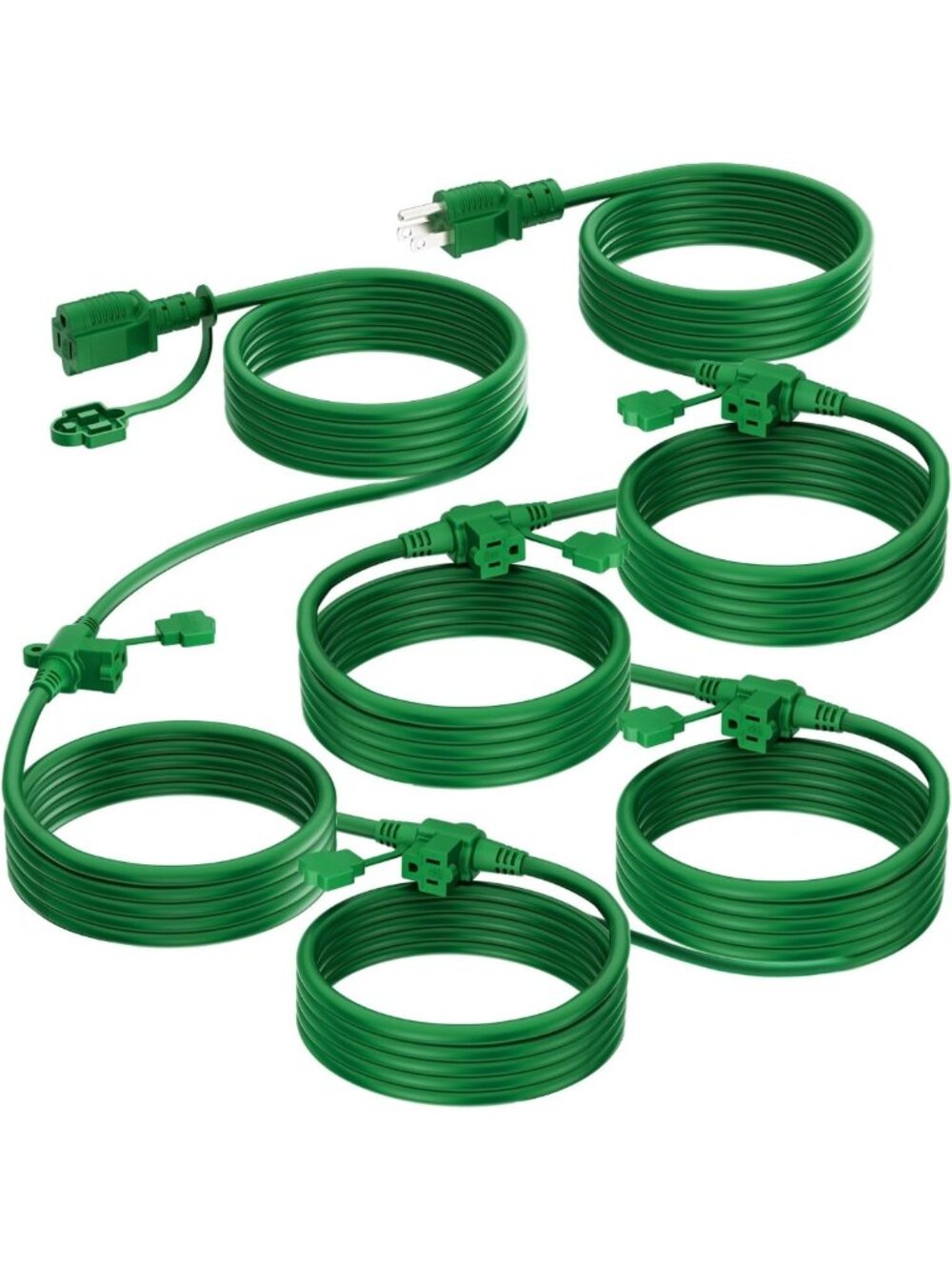 50FT Outdoor Extension Cord with 6 Outlets, Heavy-Duty, Weather-Resistant, Green